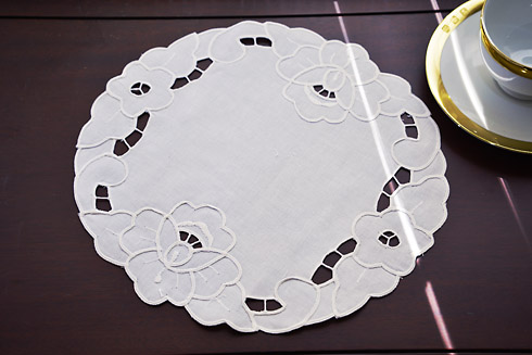 White Emerald Style Embroidered Round Doily 12"RD.(12 pieces) - Click Image to Close